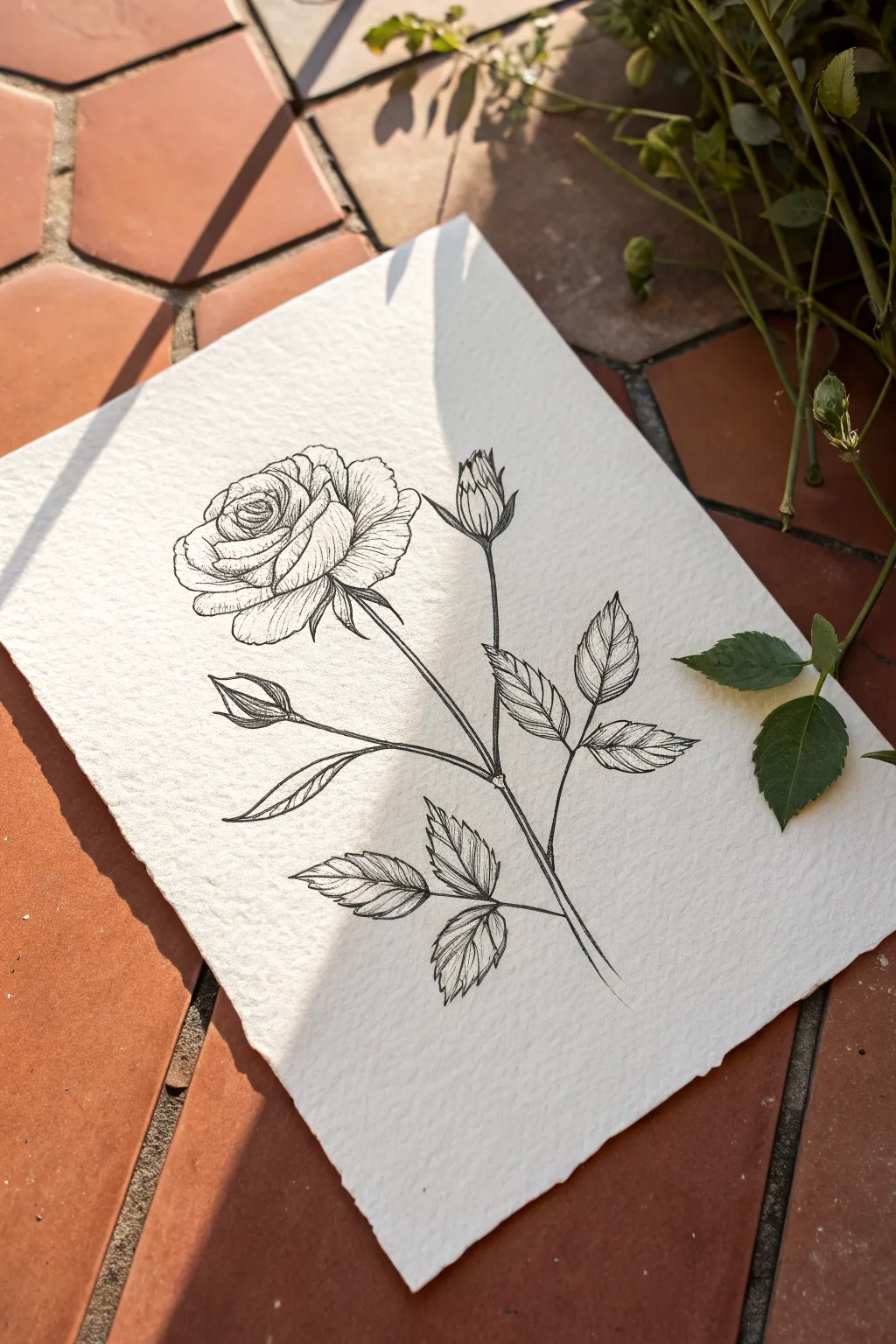 Minimal ink and pencil rose study with airy negative space for an elegant drawing idea