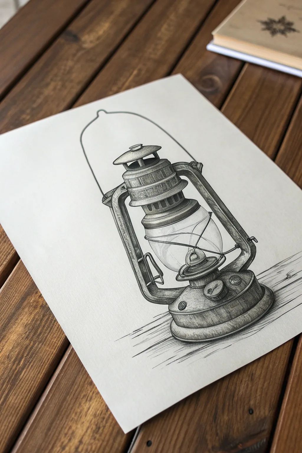 Rustic camping lantern sketch idea with bold graphite shading and clean minimalist contrast