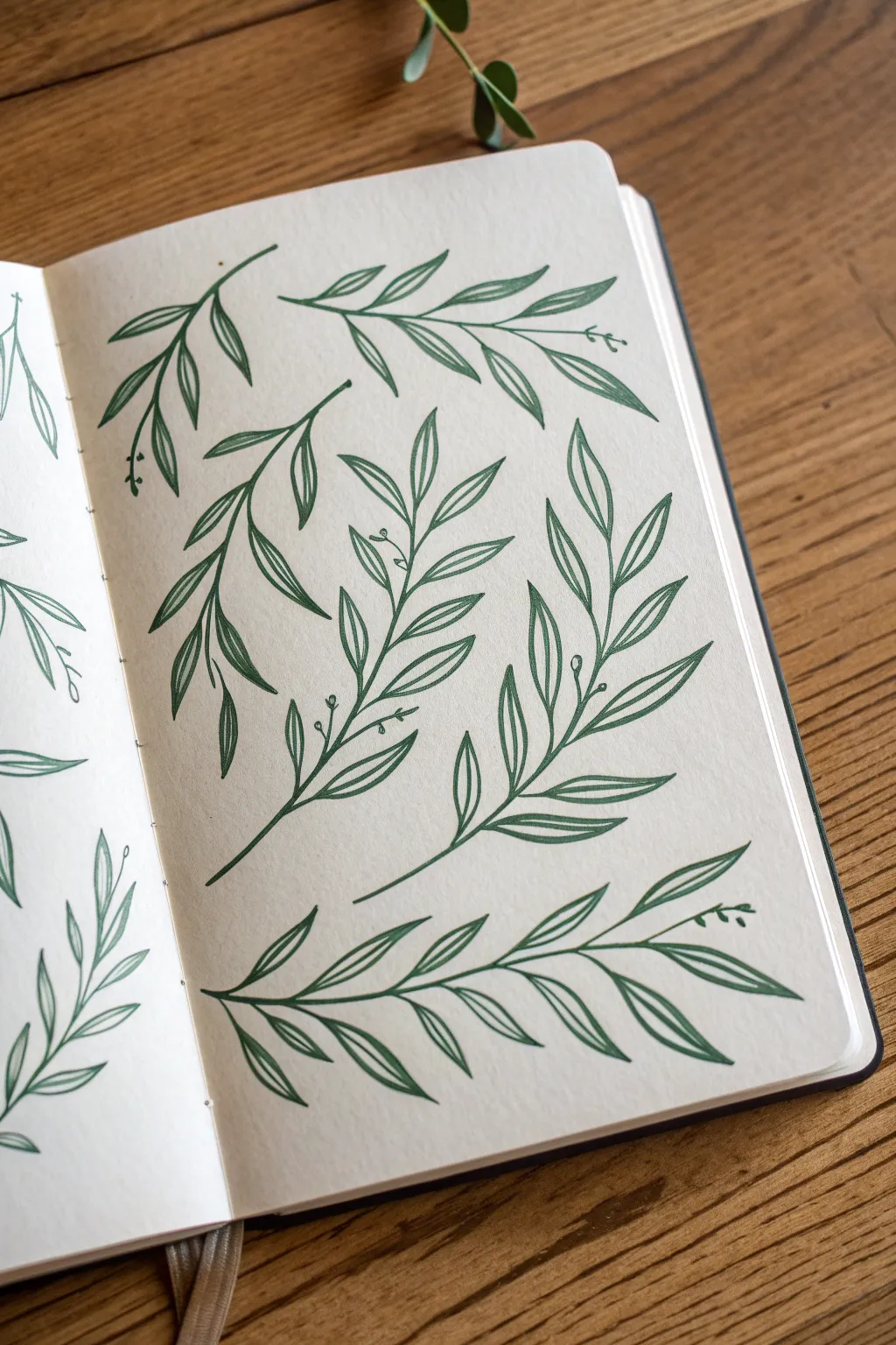 Graceful willow leaf gesture lines in bold ink, minimalist sketch inspiration with great contrast.