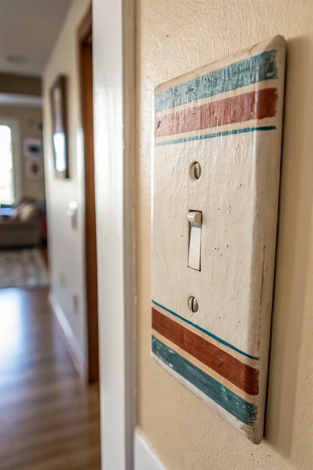 Intentional horizontal stripes make a plain switch plate feel minimalist, boho, and curated