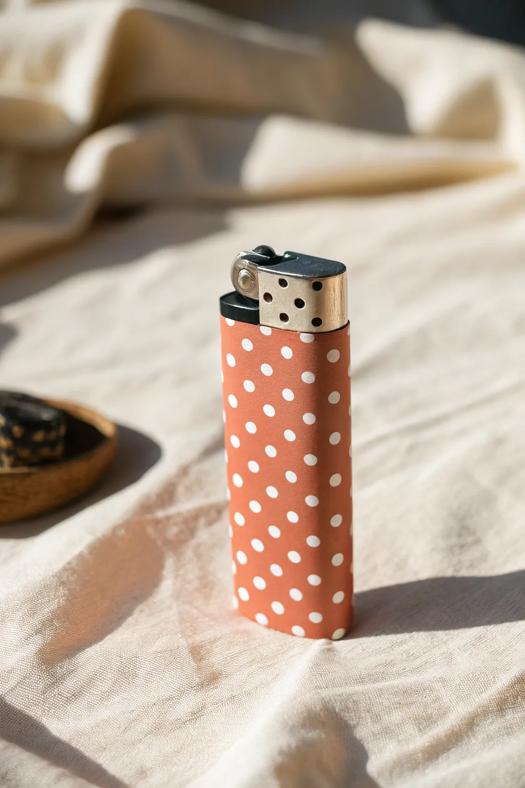 Classic polka dots with bold contrast turn a simple lighter into a minimalist DIY statement