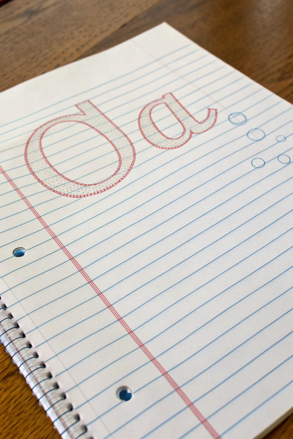 Bubble-letter illusion on lined paper, segments hidden by blue rules, soft shading, bold color pop