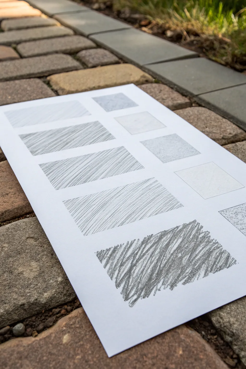 Scribble shading swatches: tight to loose marks for value, plus a direction shift for texture