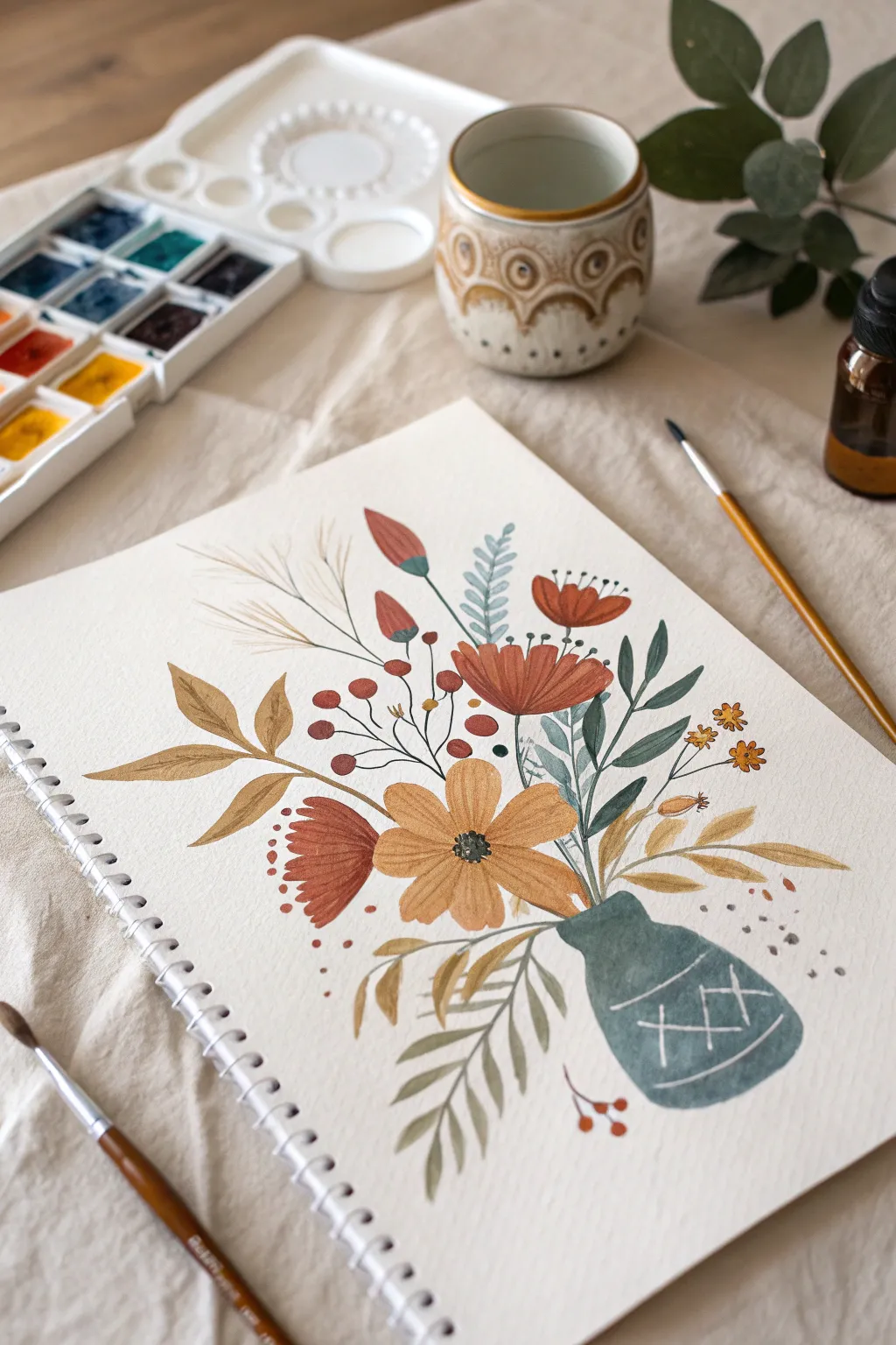 Loose gouache florals: bold layered petals, clean shapes, limited palette for modern calm.