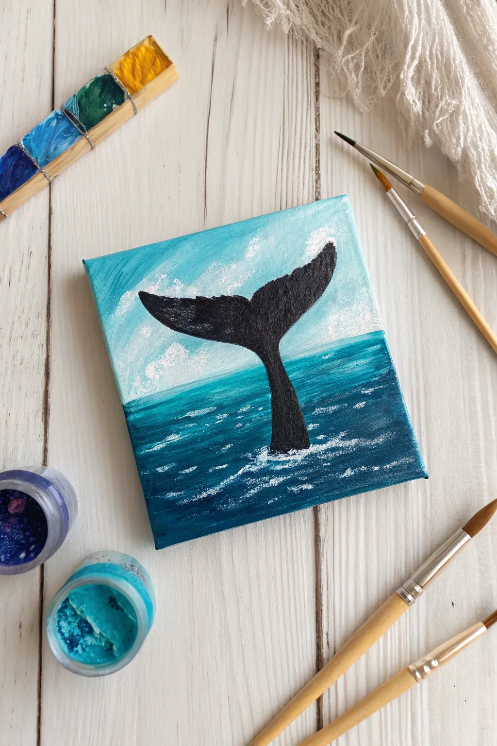 Dive into creativity with this moody whale tail mini canvas. 🐋💙 Simple, striking, and perfect for beginners!