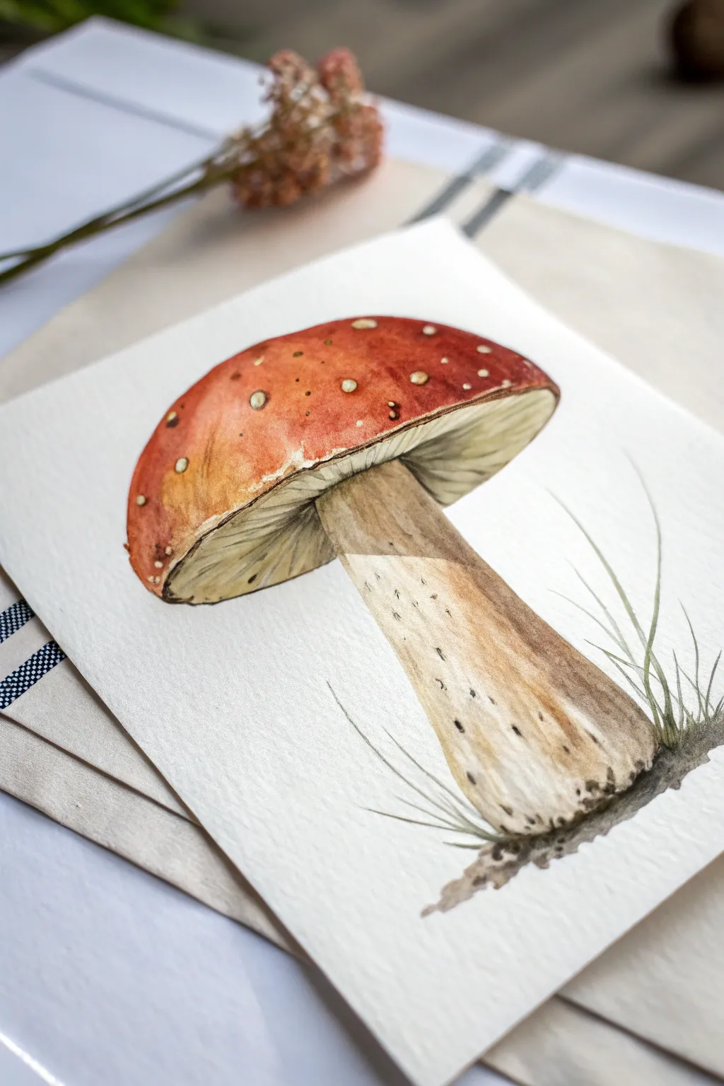 Simple centerpiece: one bold mushroom study with soft shadow, perfect for easy painting practice.