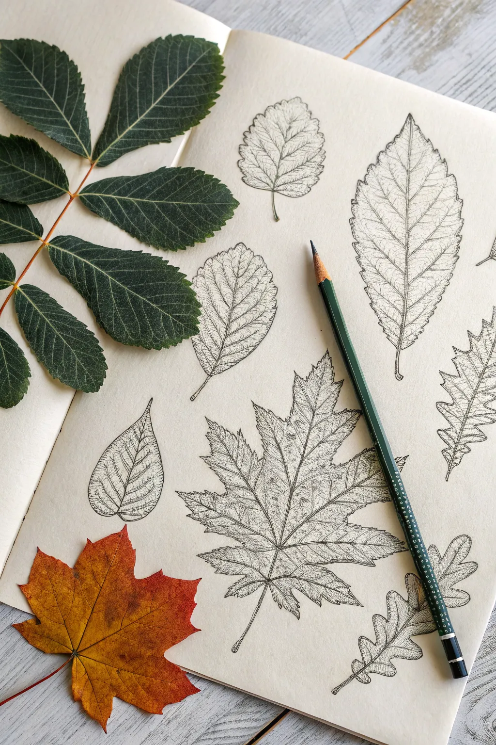 Leaf rubbings for instant texture studies: crisp vein patterns with simple pencil and fresh leaves