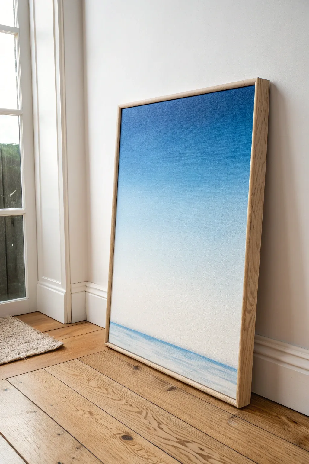 Blue to white morning sky ombre on a vertical canvas, crisp edges and a silky smooth blend