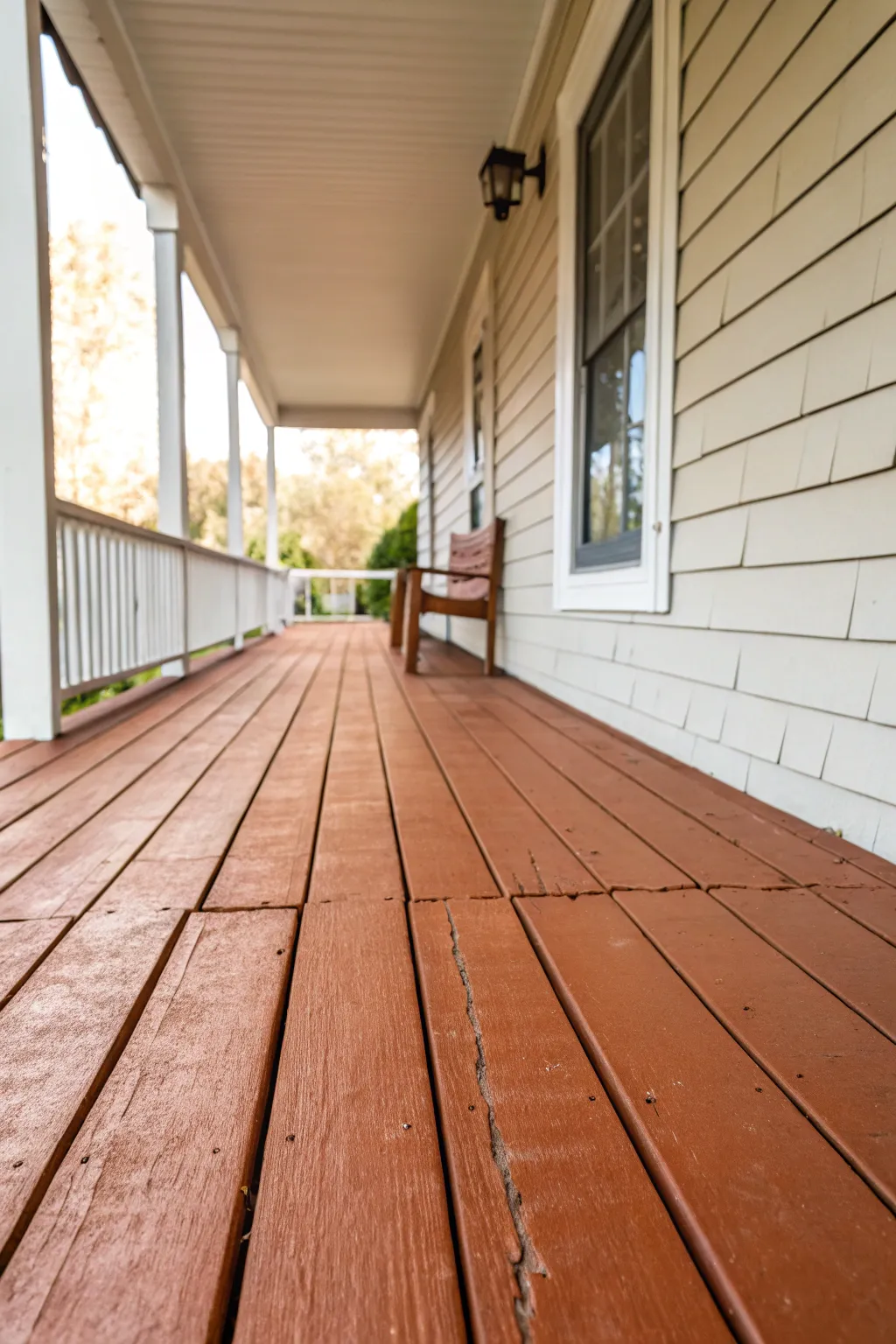 Warm earthy porch floor paint that grounds the space and makes greenery glow in the sunlight.