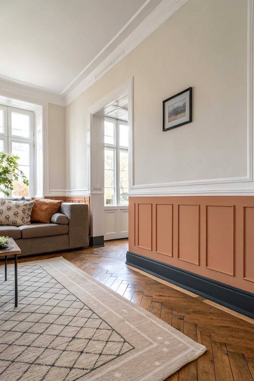 Paint a chair-rail illusion: a crisp mid-wall border that adds instant architectural charm.