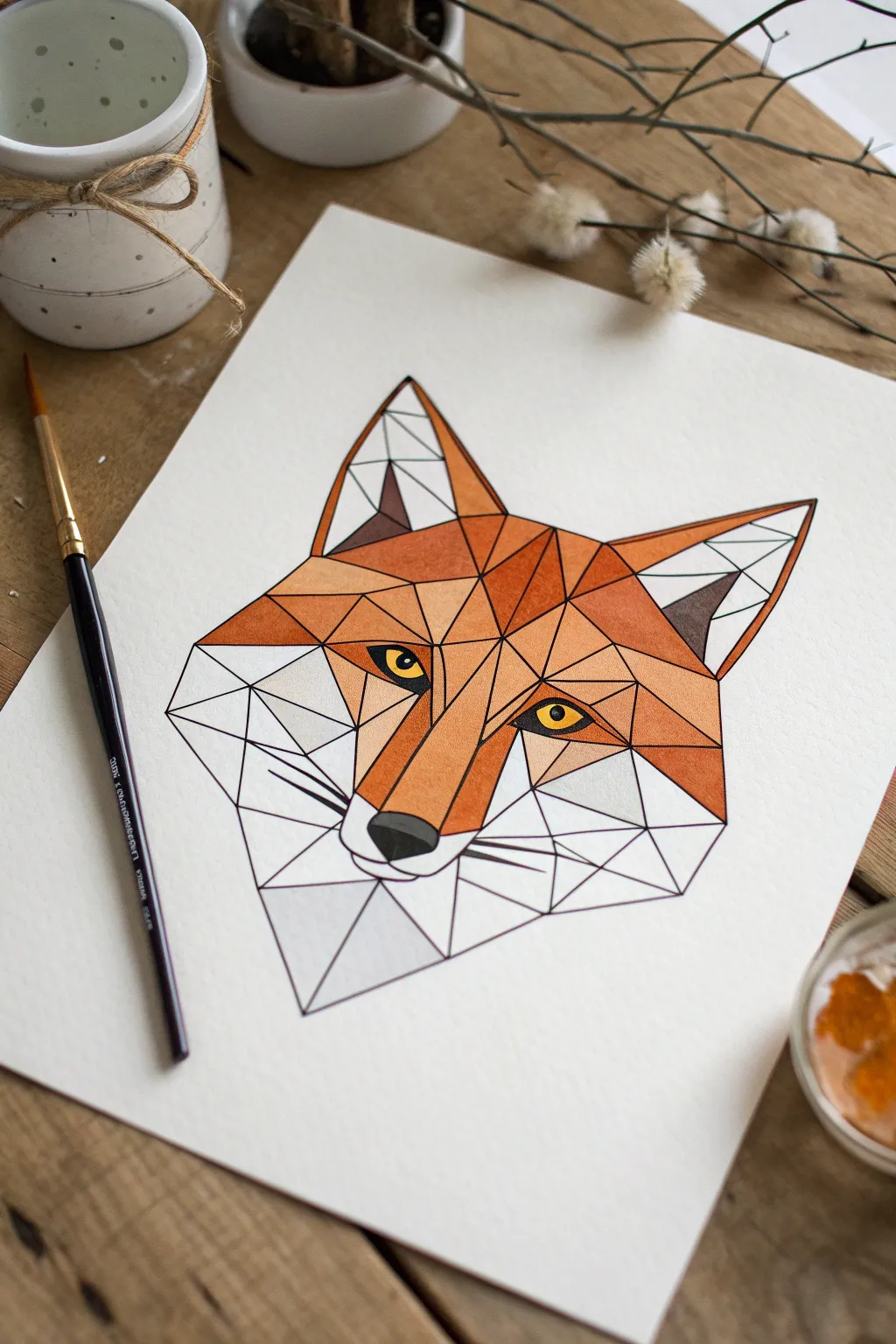 Easy fox portrait made from simple shapes, bold colors, and a clean high-contrast backdrop