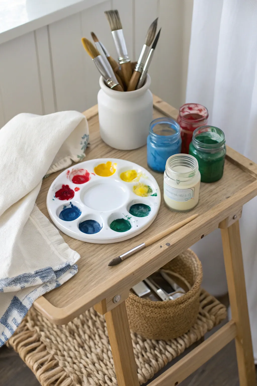 Dedicated palette station setup for a clean paint-mixing workflow and a calm, minimal studio vibe