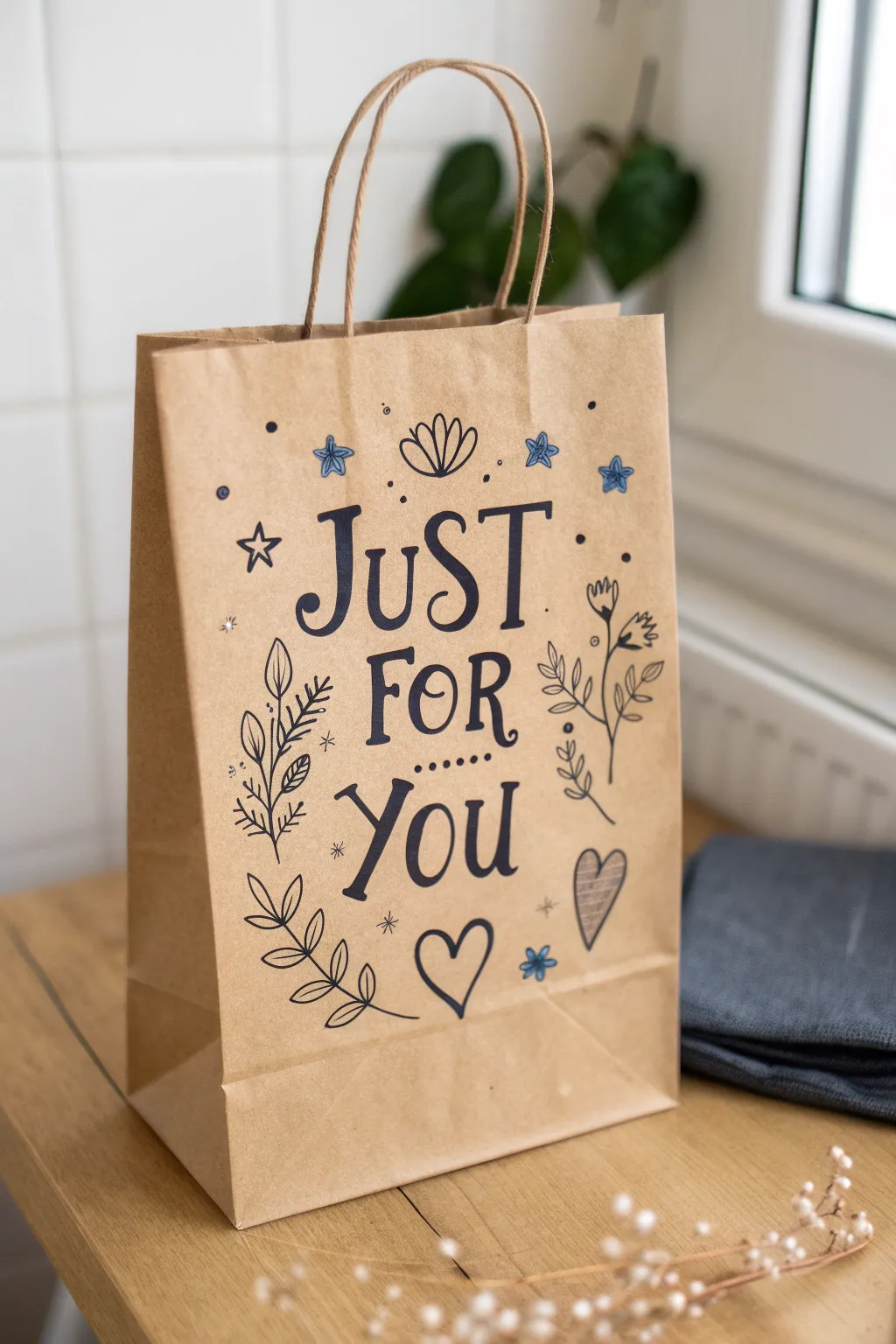 Hand-lettered kraft bag inspiration with tiny doodles for sweet, simple gift messages.