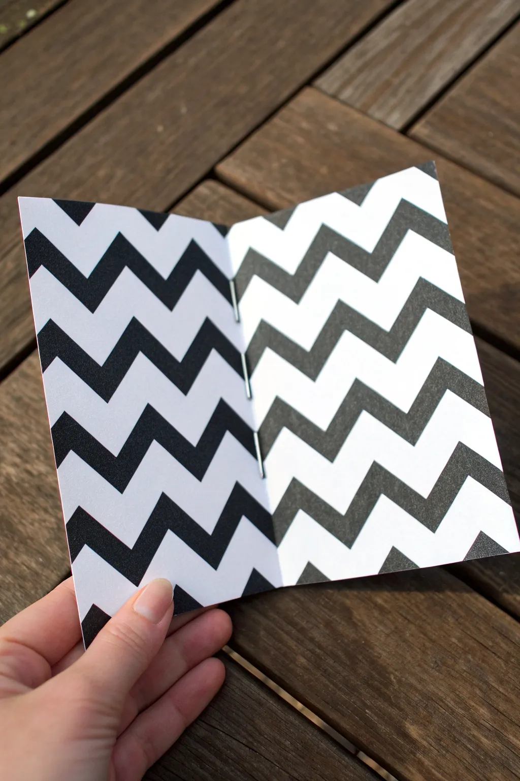 High-contrast chevron zigzags with filled and open bands for two easy pattern variations.