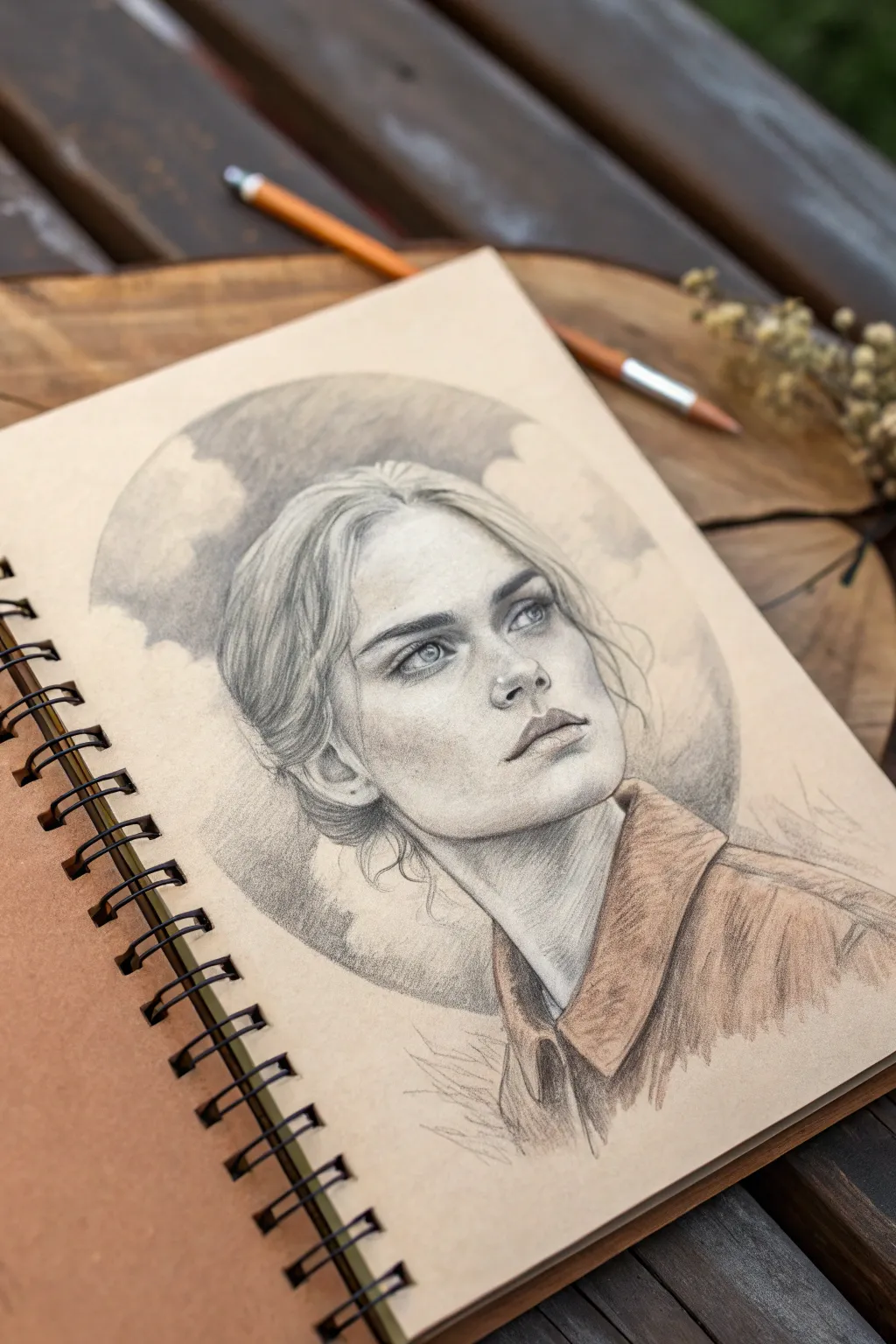 Soft smudged graphite haze makes the portrait pop with dreamy depth and minimalist contrast.