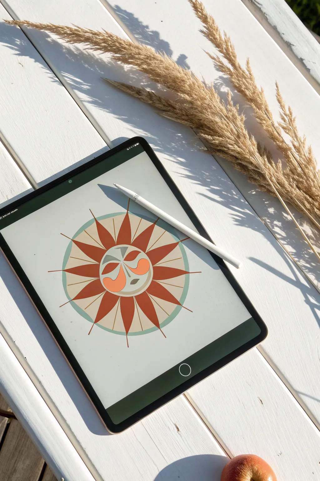 Bring warmth to your canvas with this striking geometric boho sun design idea for Procreate.