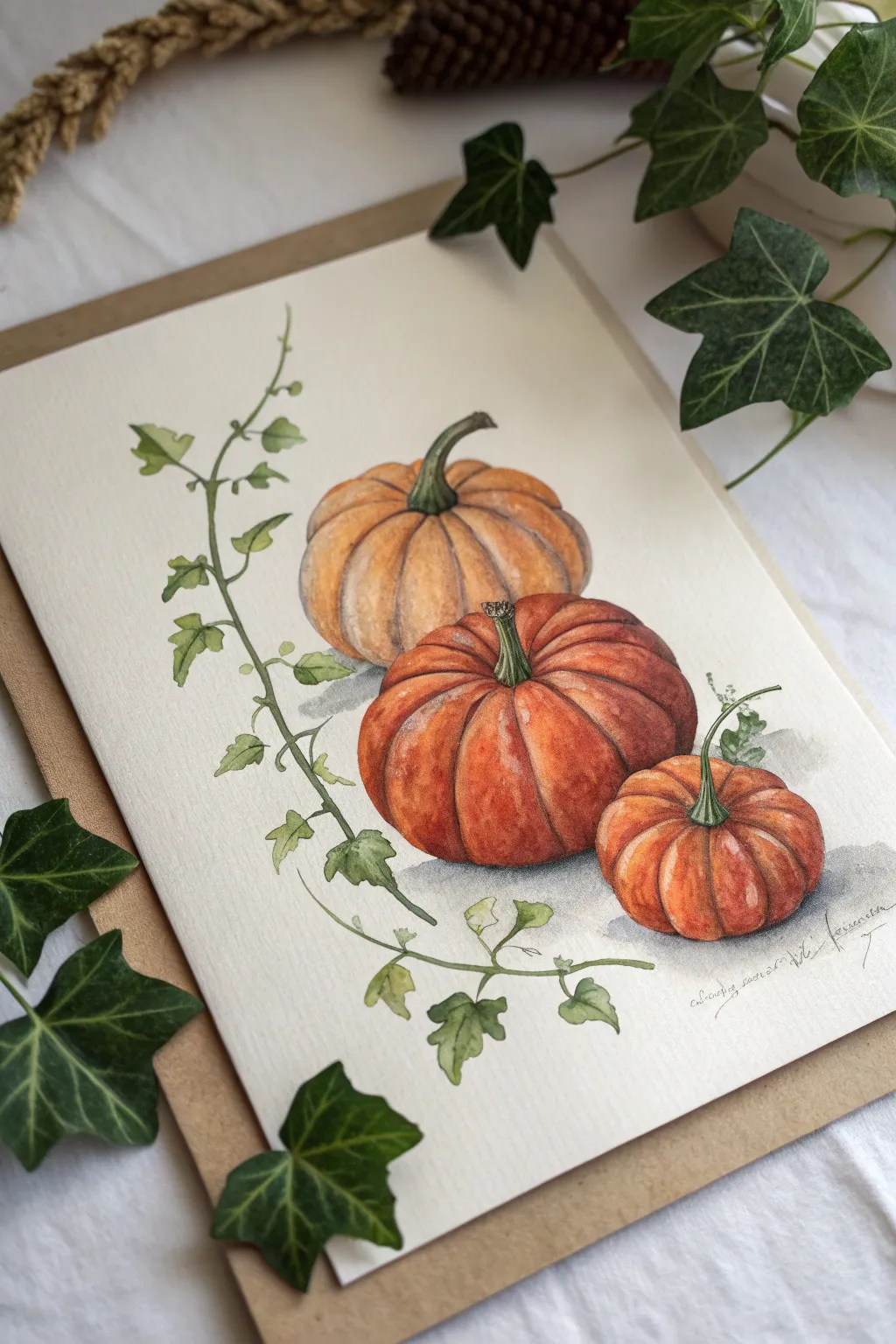 Close-up pumpkin cluster study with bold shadows, rich orange tones, and subtle vine details