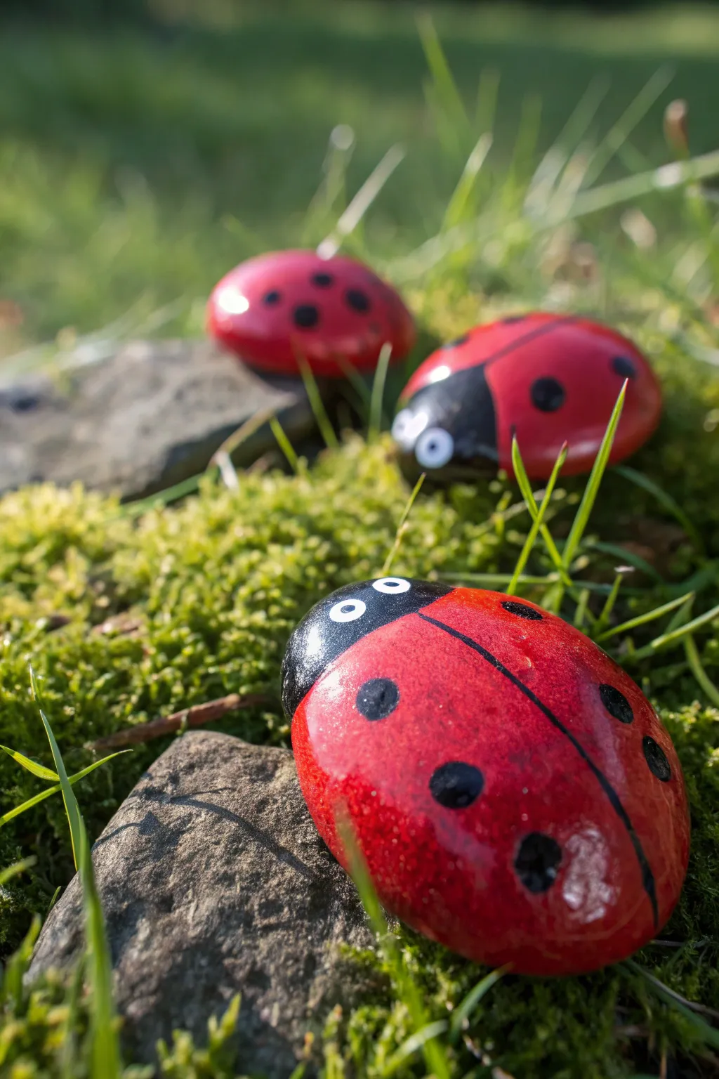 Add a pop of color to your garden with these adorable glossy hand-painted ladybug rocks.