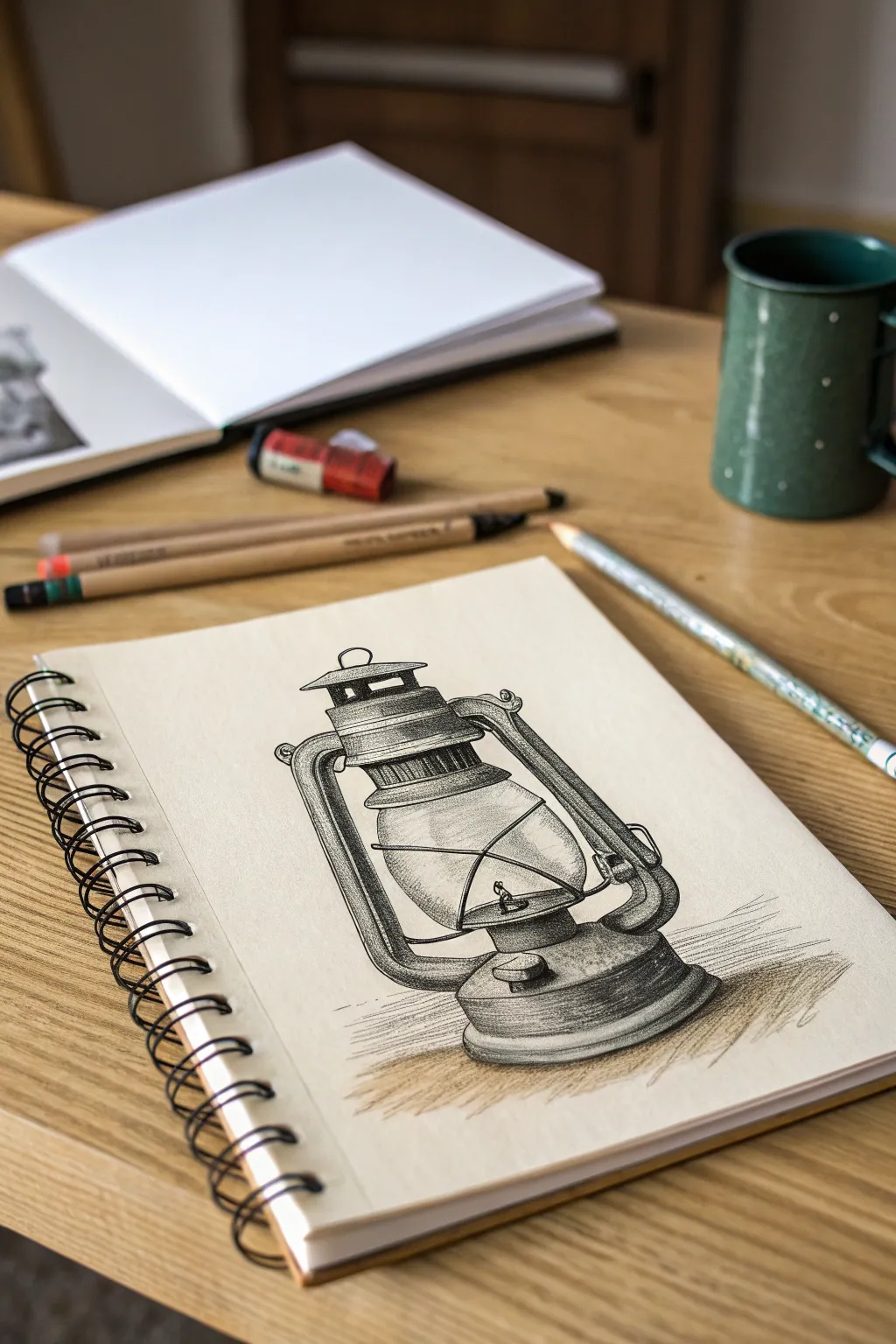 Minimal vintage lantern sketch with rustic tool details, perfect for cozy farmhouse wall art