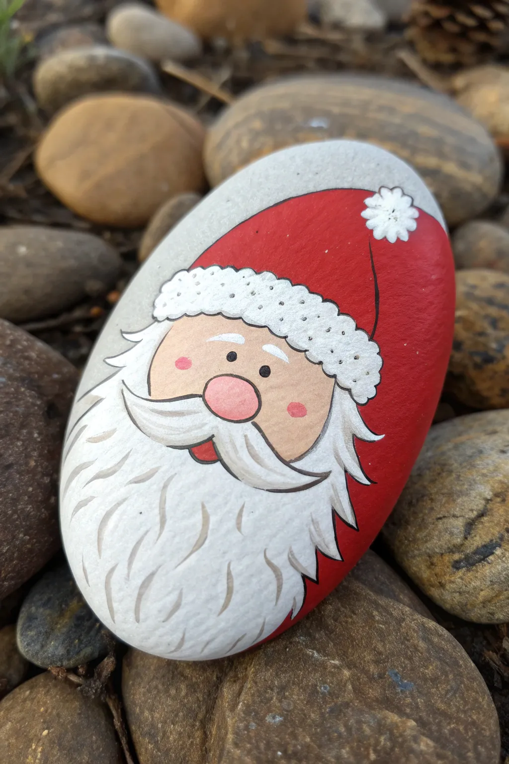 Minimal Santa hat and flowing beard rock painting idea with cozy Scandinavian boho contrast