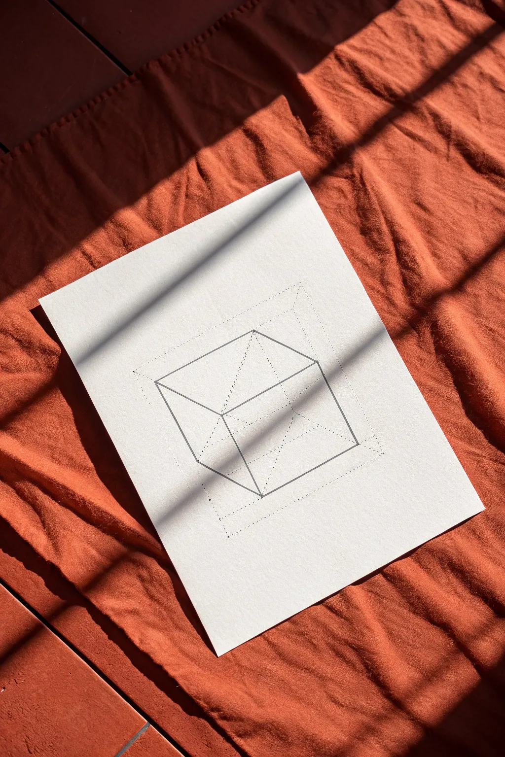 Simple cube shading study: three planes, clear light direction, and a crisp cast shadow.
