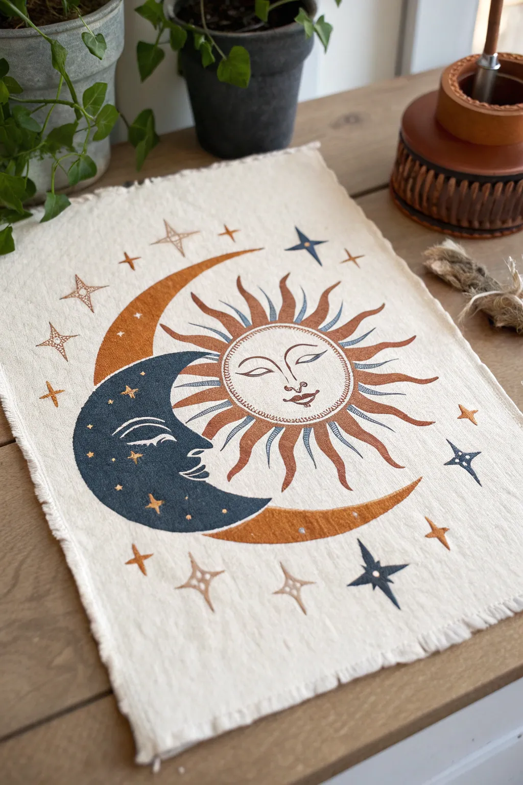 Minimalist boho sun and moon drawing idea with bold contrast to explore balance and duality