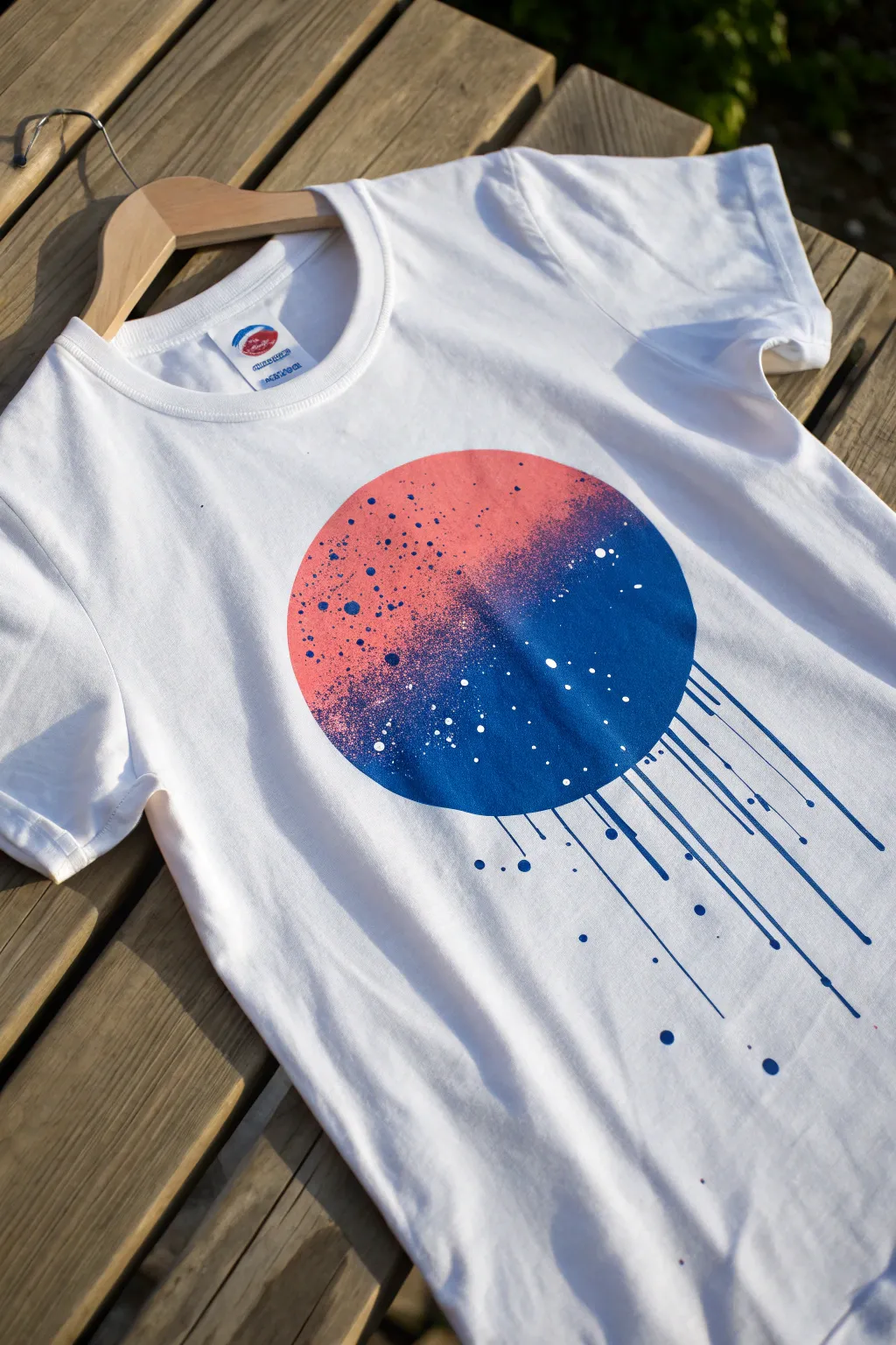 Minimalist spray-painted tee with glossy drips and splatter for a bold, craft-inspired statement