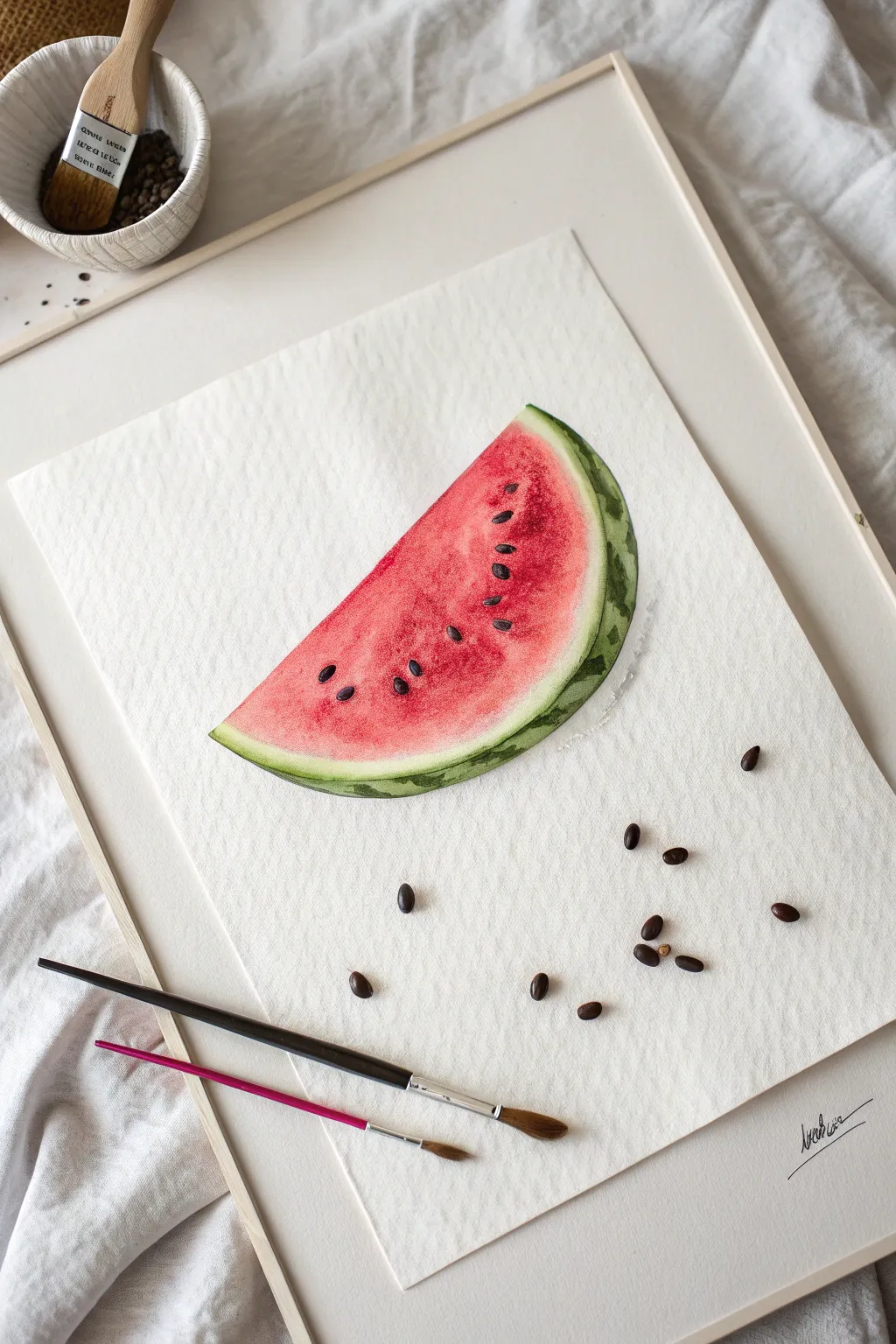 Easy summer painting: a bold, clean-banded watermelon slice with crisp contrast and modern charm