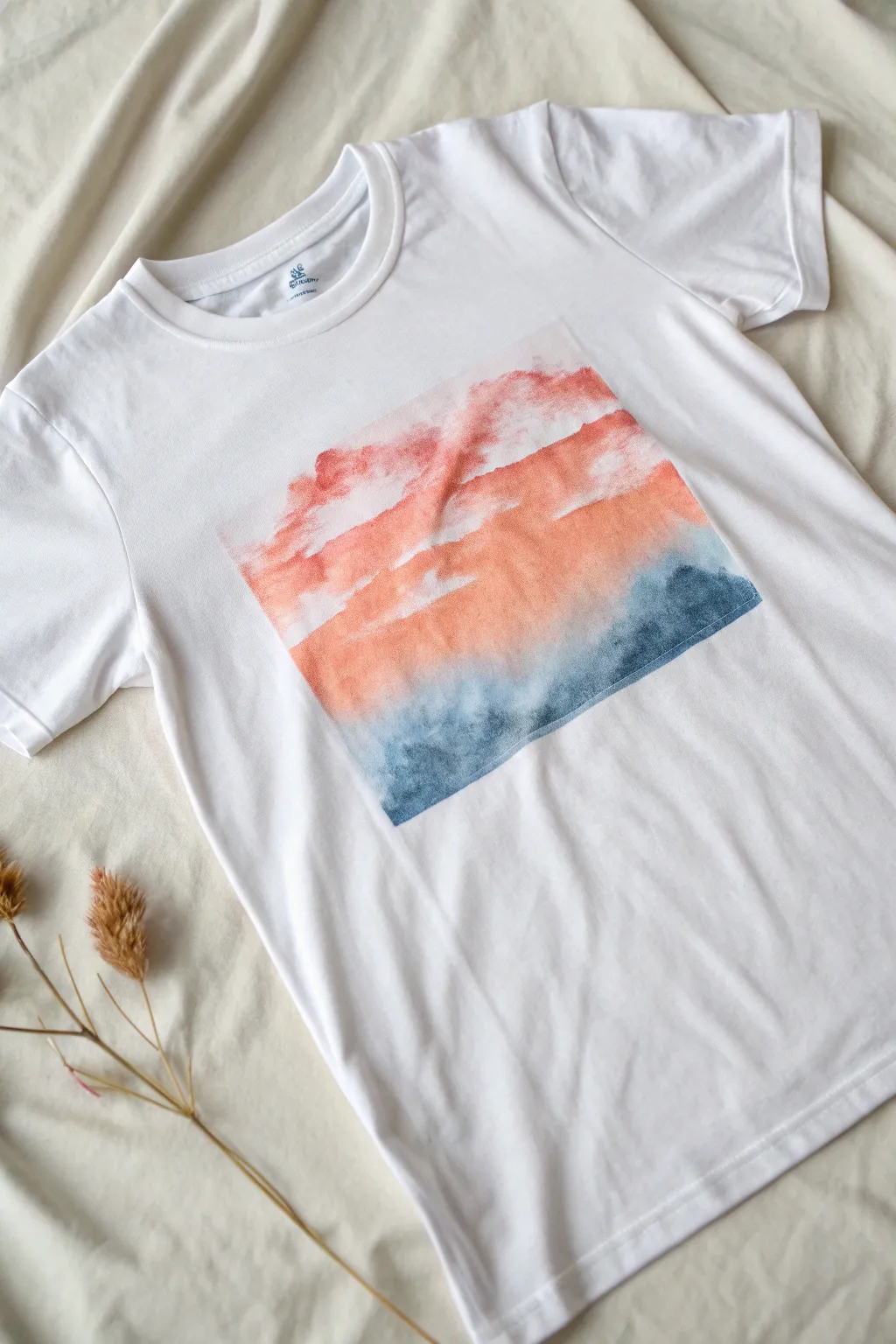 Dreamy watercolor wash tee design with airy bleeds and bold color for a minimalist boho vibe