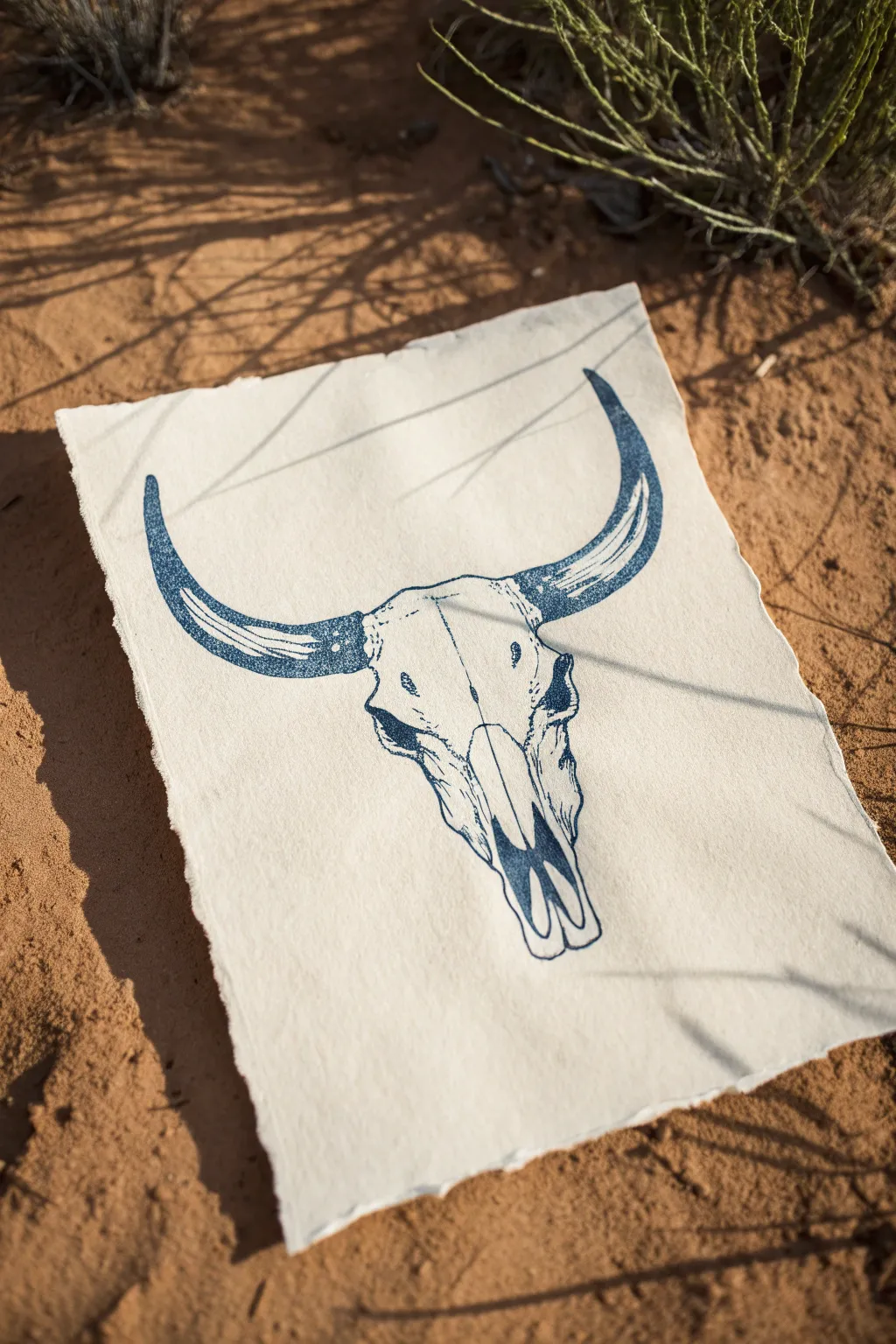 Minimal longhorn skull sketch with bold desert shadows for a chic West Texas drawing idea