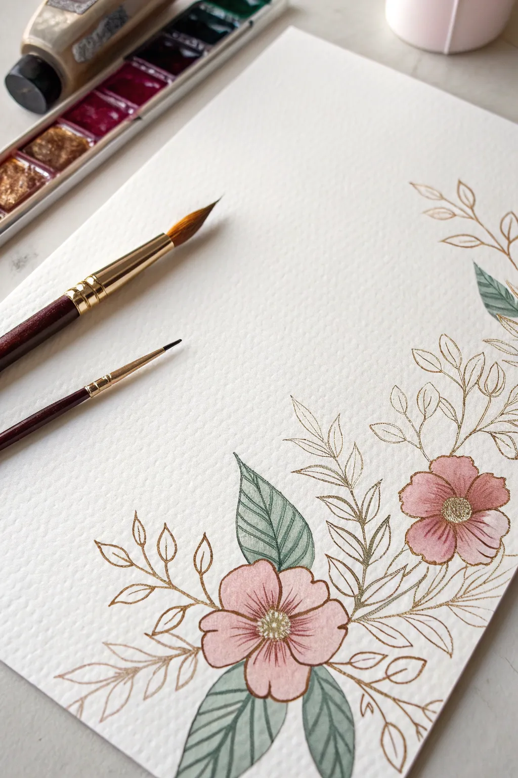 Sketch metallic botanicals that catch the light, minimalist boho vibes in bold, crafted color.