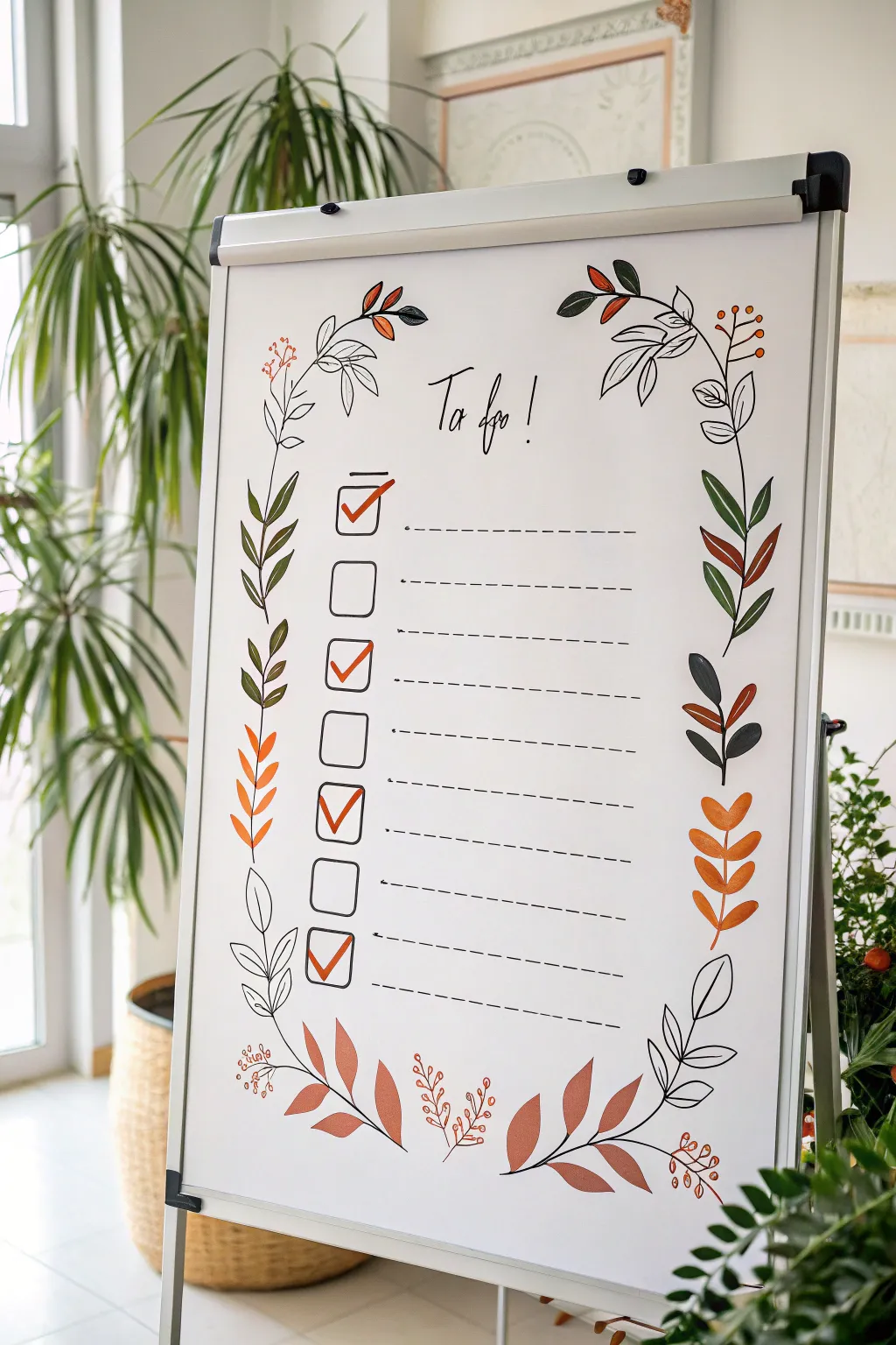 Stay organized in style with this aesthetic, botanical-inspired whiteboard checklist.