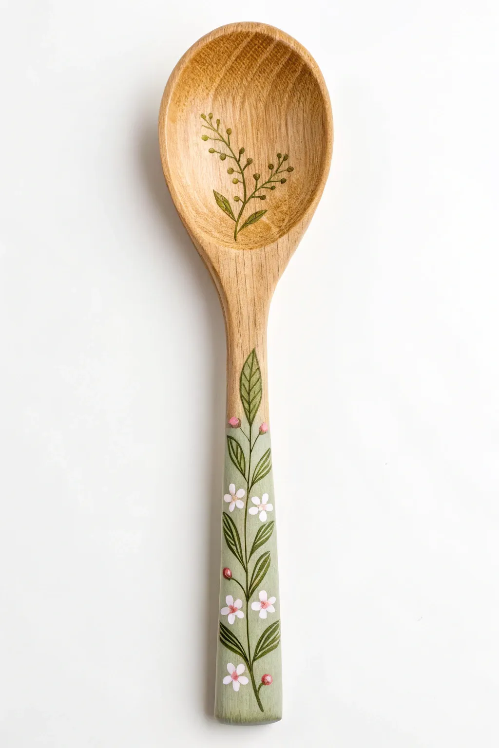 Simple floral vine up a wooden spoon handle for a soft, minimalist boho kitchen look