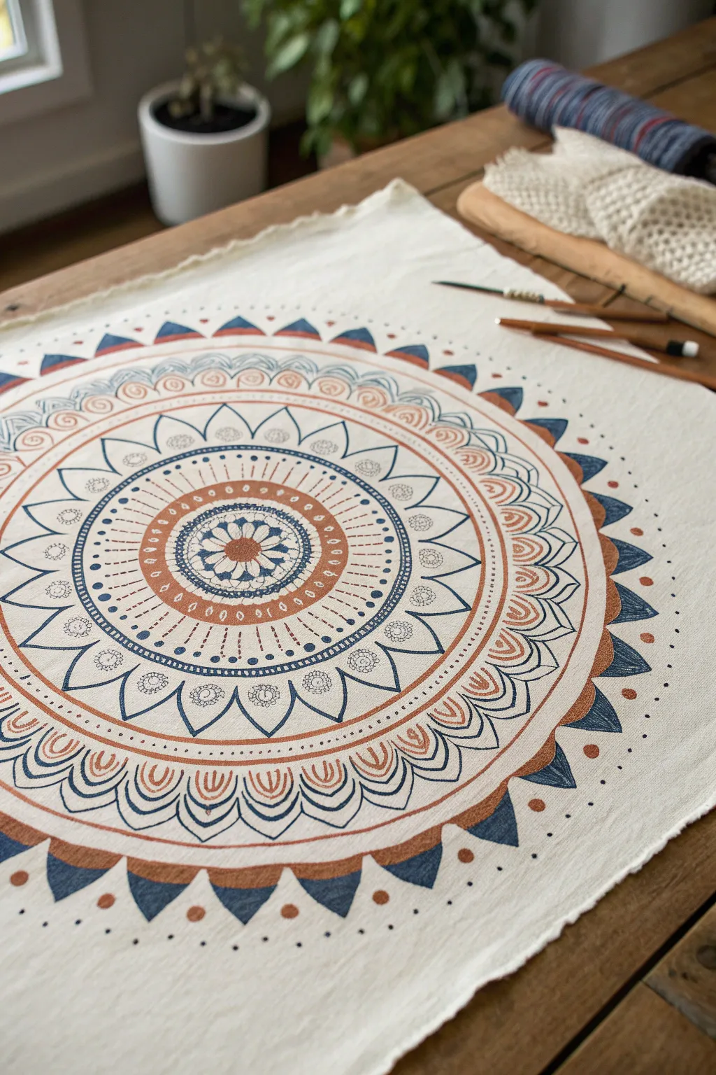 Calm concentric mandala rings with repeating teardrops and dots for an instant zen doodle