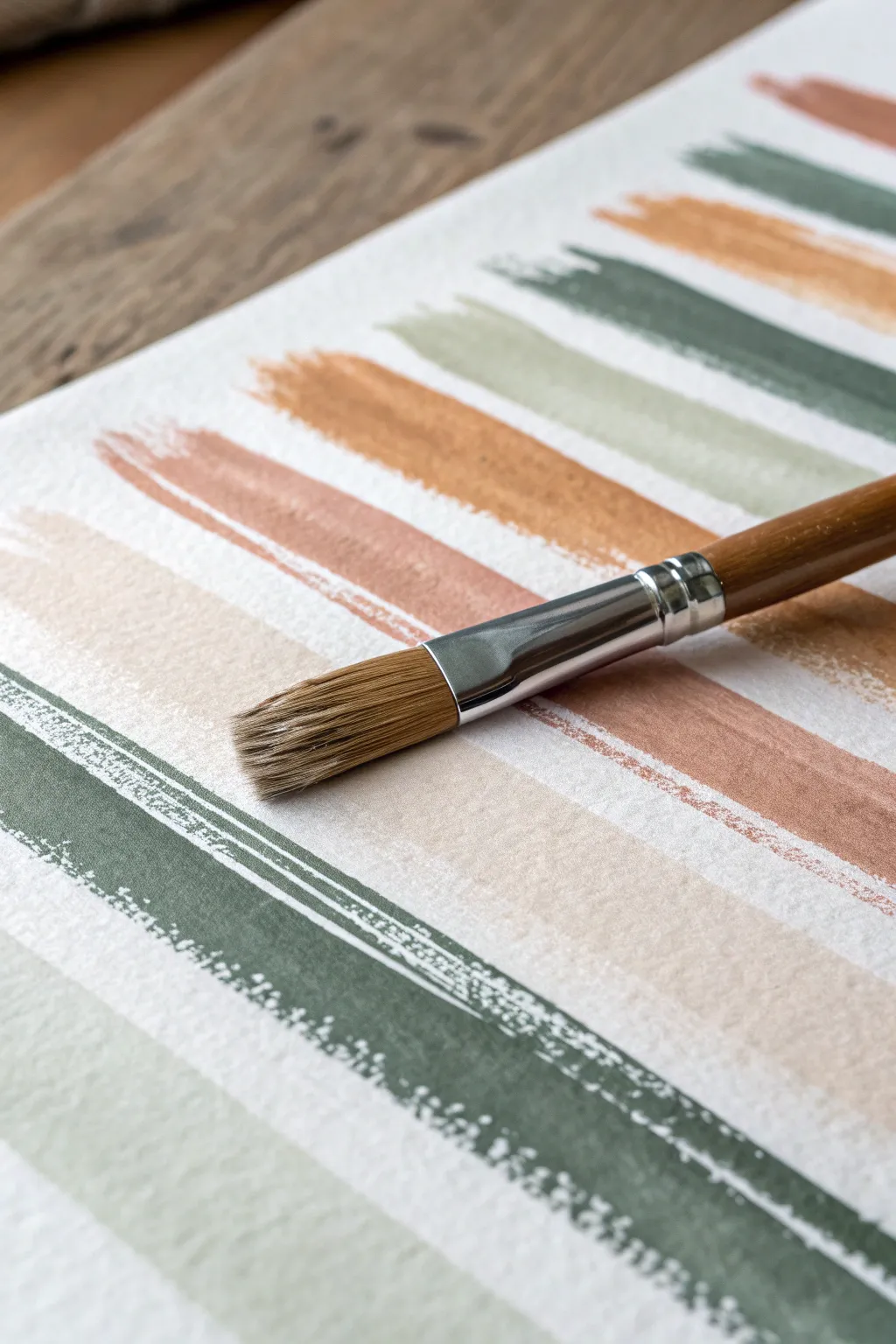 Dragged-brush abstract stripes with layered color peeking through, crisp contrast and texture