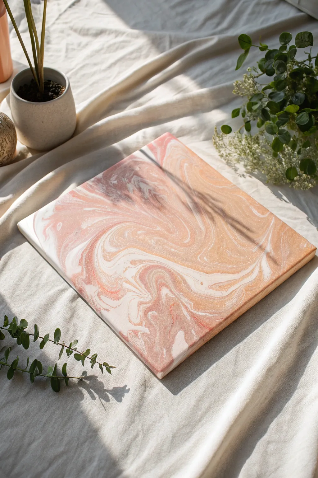 Simple fluid puddle pour with glossy cells and soft boho hues for minimalist abstract inspo