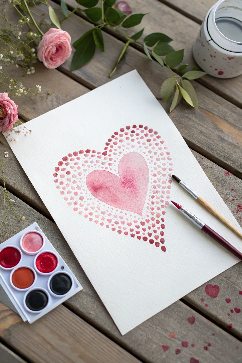 Minimalist negative space heart with a soft dotted blush halo, perfect for dreamy heart art.