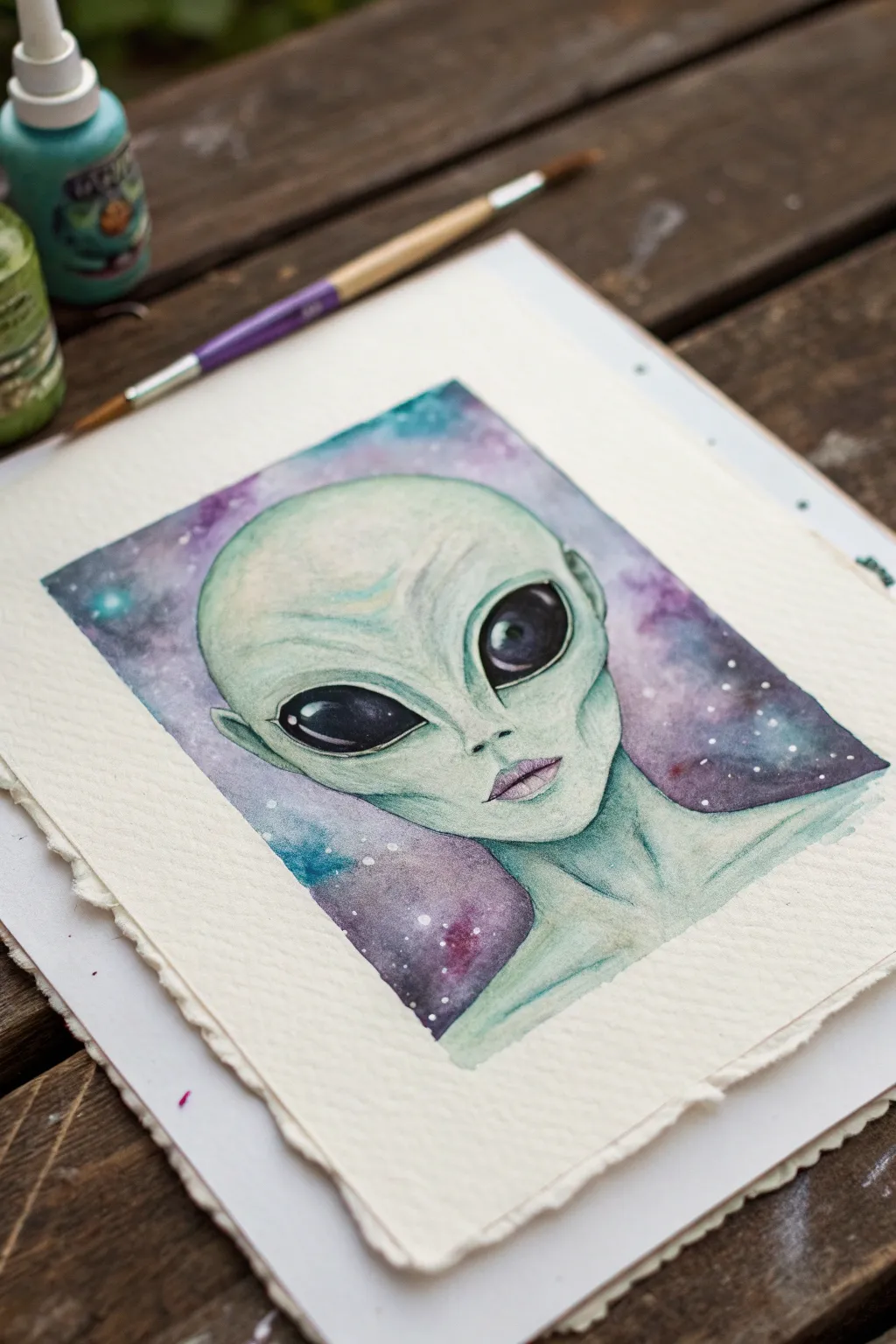 Glossy alien eyes with miniature galaxies, minimalist Scandinavian boho vibe for an easy cosmic portrait