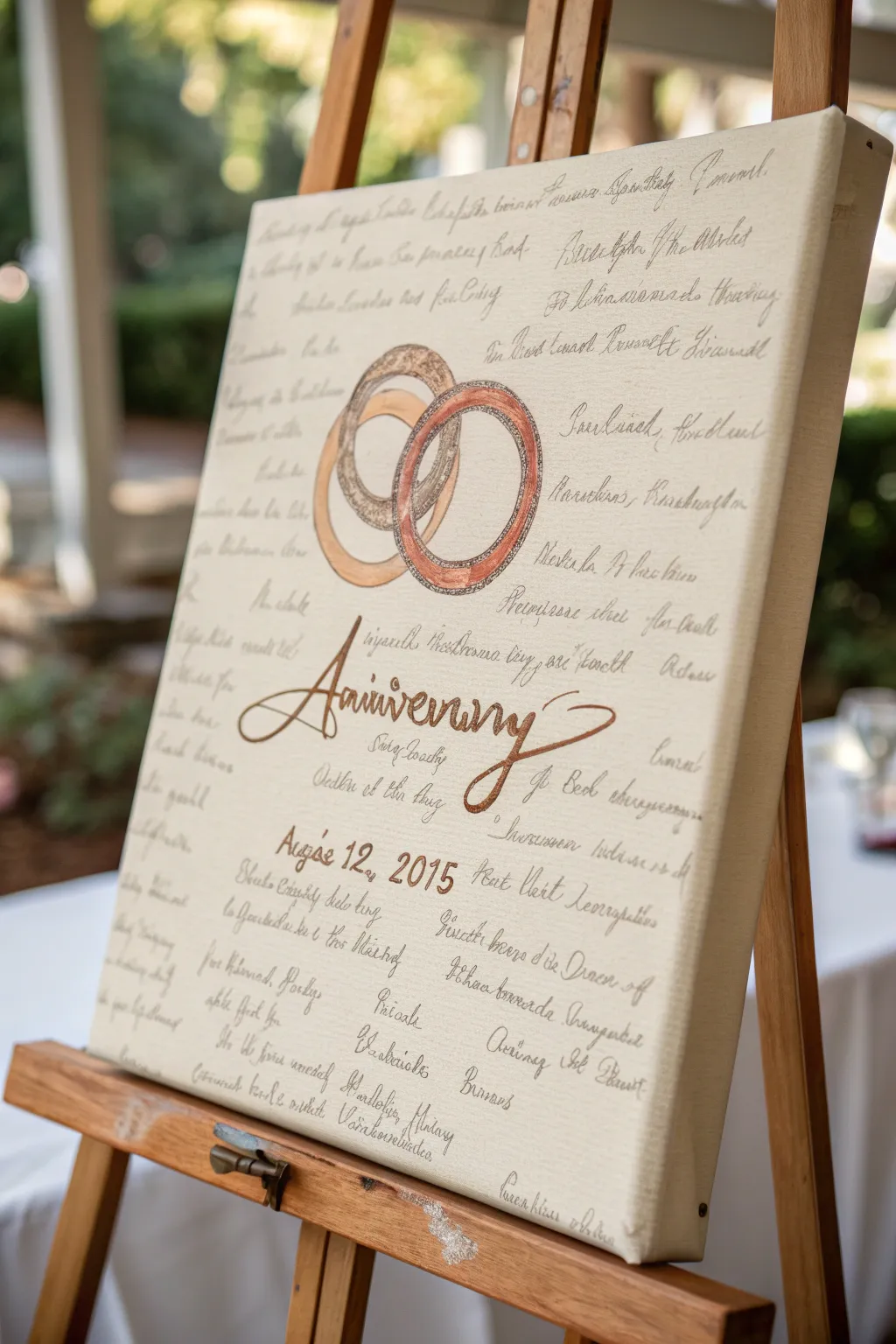 Soft vow-texture backdrop with minimalist rings and a clean space for names and date.