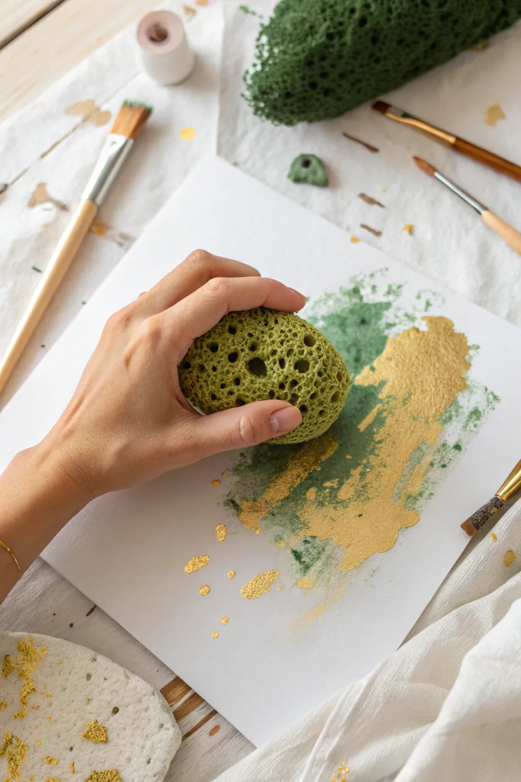 Create organic textures and depth effortlessly with this simple sponge dabbing technique.