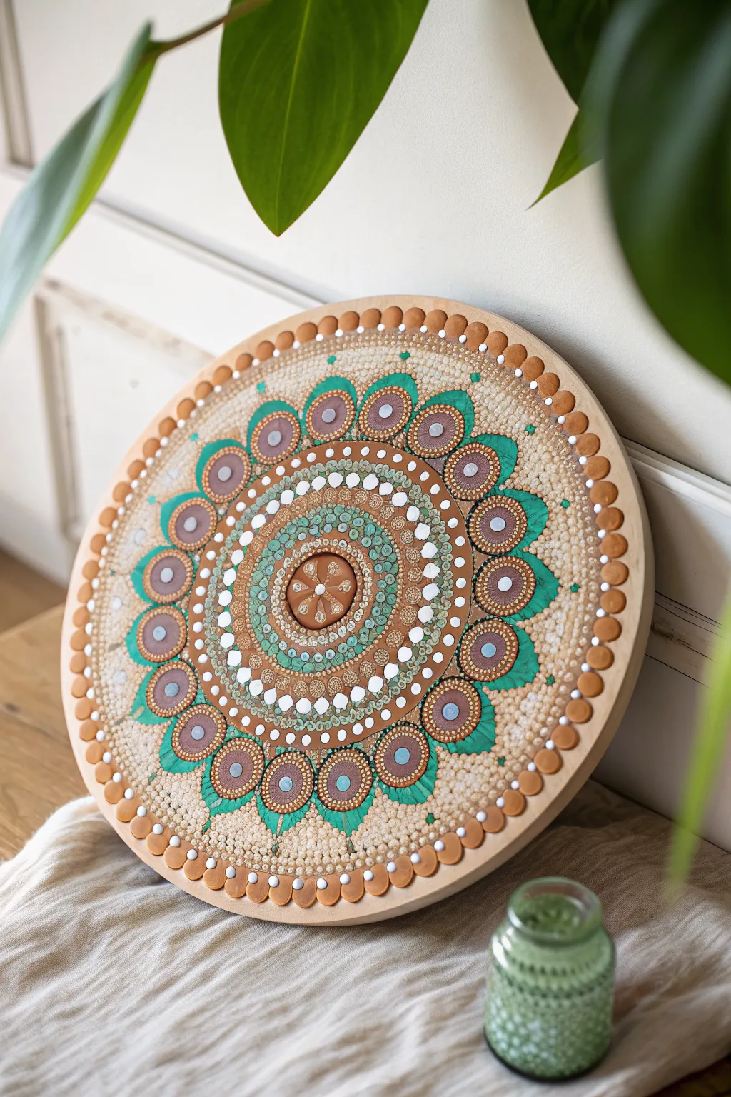 Painted mandala dots topped with tiny beads for a soft sparkle and calm boho minimal vibe
