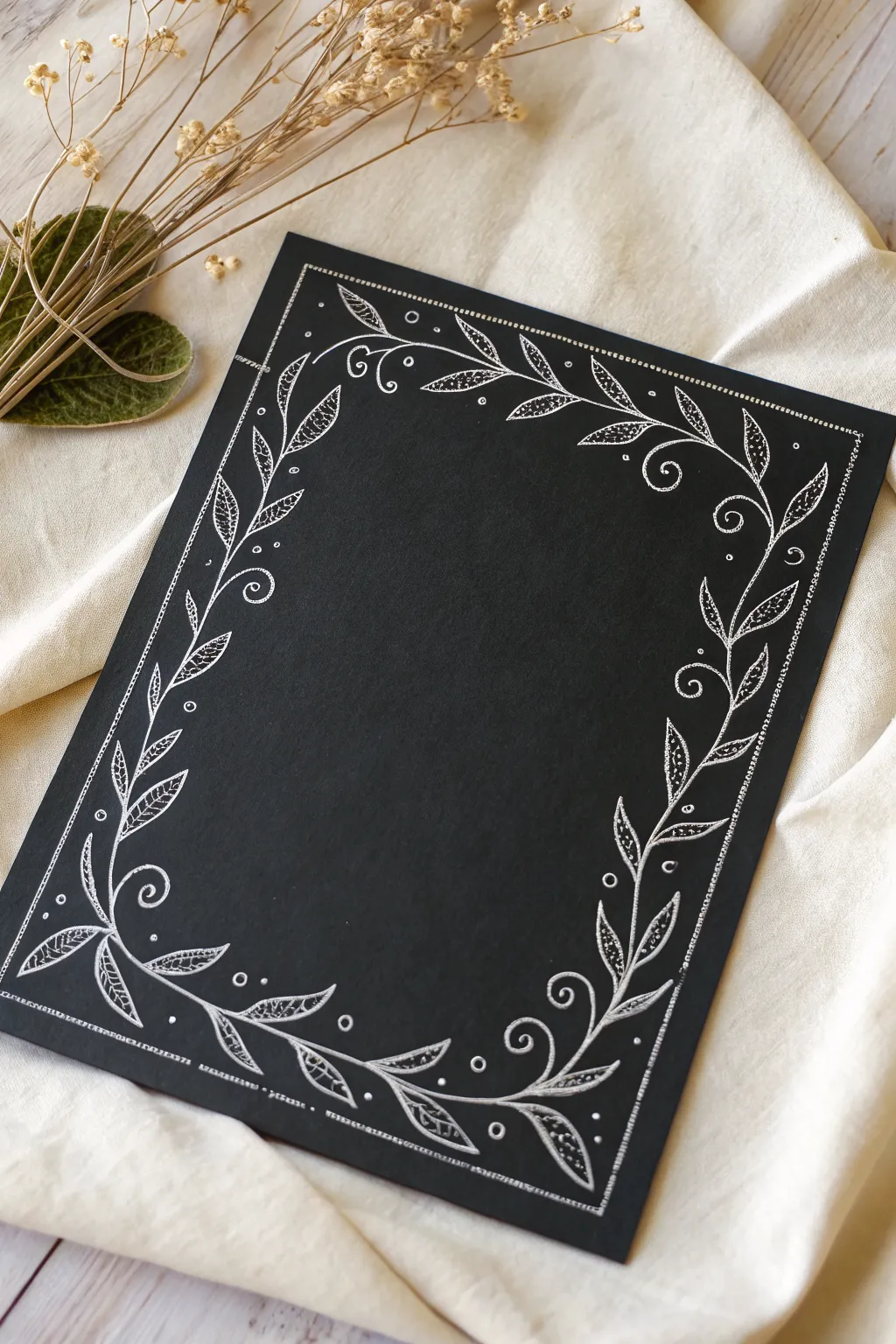 Beginner scratchboard idea: simple vine border doodle with a clean blank center layout