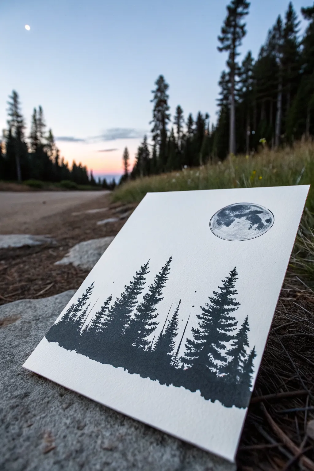 Pine tree silhouette with a masked full moon: a minimalist spray paint night sky for beginners