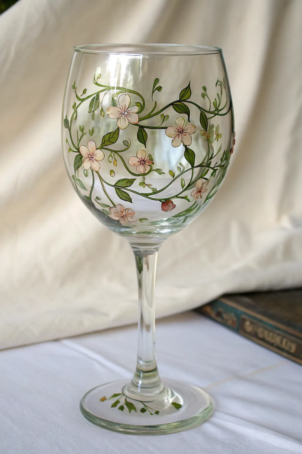 Simple trailing flower vine wine glass design, perfect for beginners using a fine liner brush