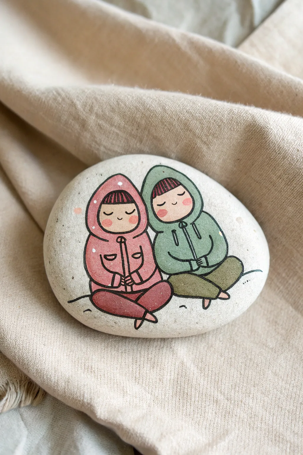 Cozy bestie rock painting with matching hoodies, soft boho-minimal vibes for your next DIY session.