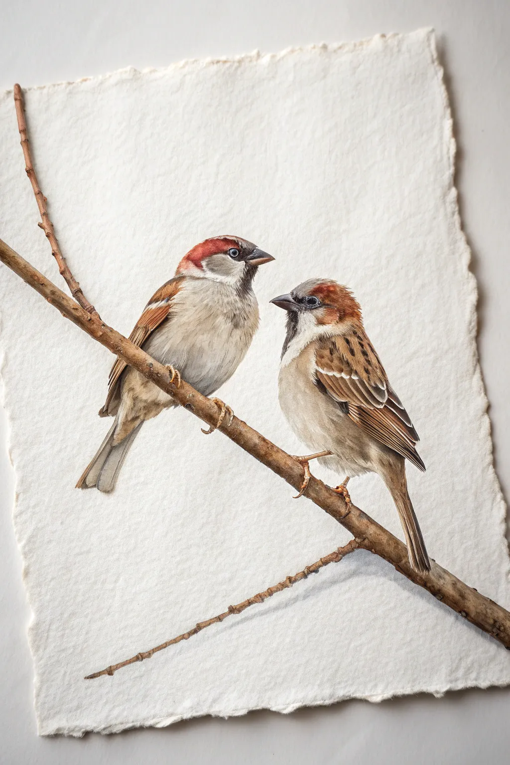 Two birds, one branch, one quiet moment in soft Scandinavian tones with a hint of boho warmth