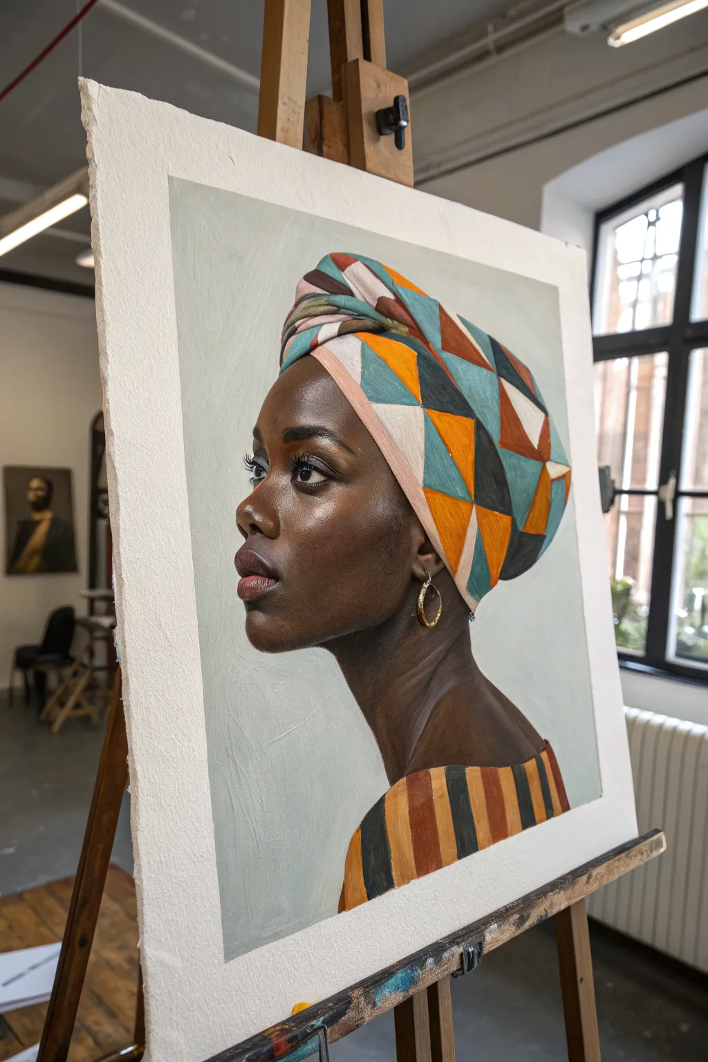 Headwrap pattern blocks: an easy faceless Black girl portrait with bold contrast and calm vibes