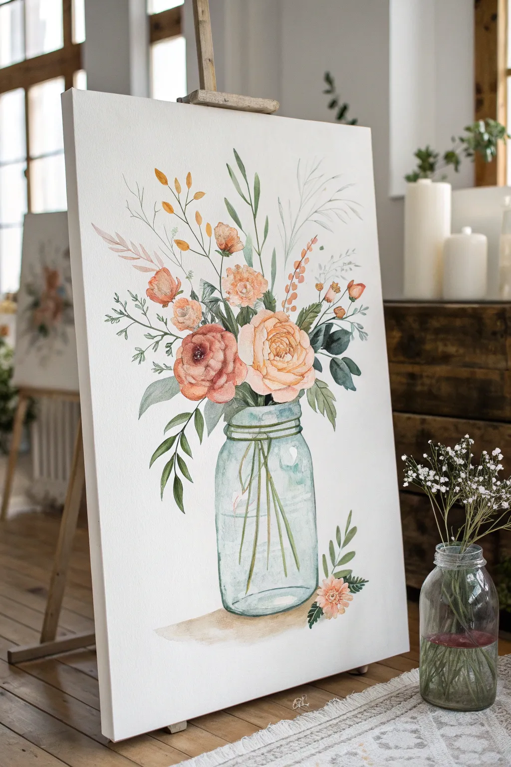 Loose florals in a mason jar, the easiest blank-canvas idea for a calm boho look