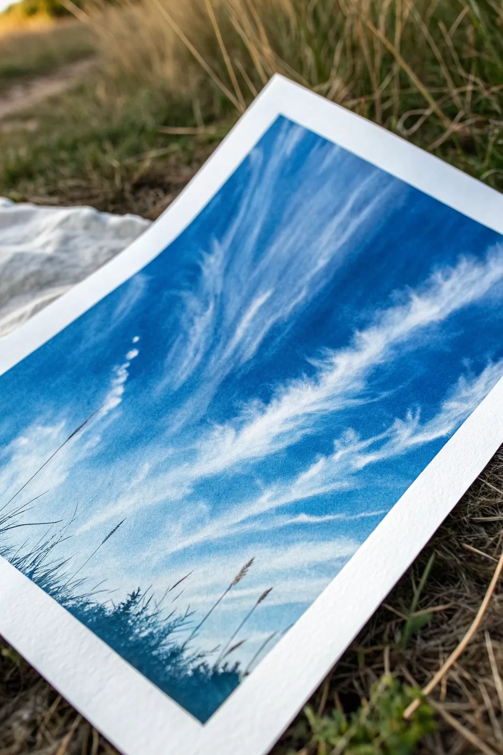 Deep blue sky wash with wispy cirrus streaks, a calming minimalist painting idea to try.