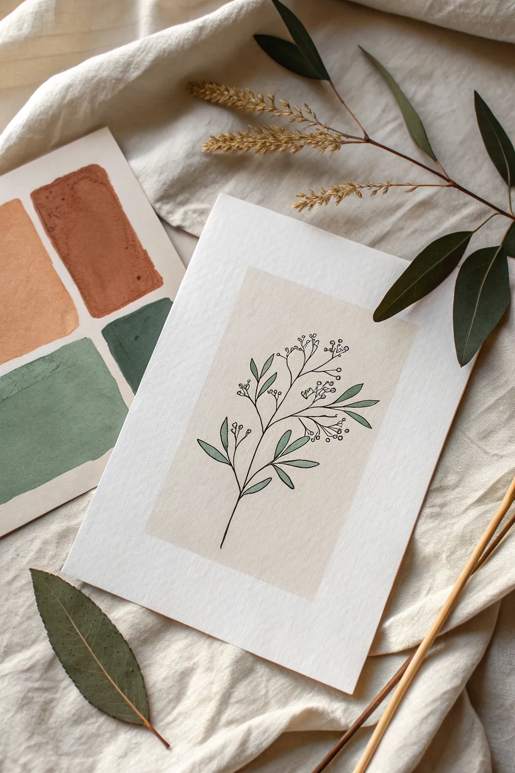 Easy boho line art over soft color blocks, minimal Scandinavian style with a handmade touch